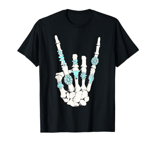 Skeleton with Turquoise Hand Western Skeleton Rings Lover T-Shirt