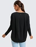 CRZ YOGA Pima Cotton Long Sleeve Workout Shirts for Women Loose Fit Athletic Yoga T-Shirts Casual Boat Neck Fall Tops Black Medium