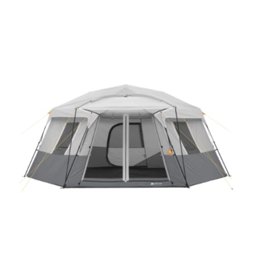 Outdoor Trail 11 Person Instant Hexagon Cabin Tent with Pre-Attached Poles for Quick Set Up 2 Doors & Carry Bag