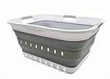 SAMMART 42L (11 gallon) Collapsible Plastic Laundry Basket - Foldable Pop Up Storage Container/Organizer - Space Saving Hamper/Basket (1, White/Grey)