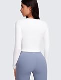 CRZ YOGA Butterluxe Womens Long Sleeve Crop Yoga Shirts Slim Fit Cropped Workout Tops Athletic Casual Basic Tight Shirt White Small