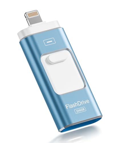 Apple MFi Certified 256GB Flash Drive for iPhone Thumb Drive Photo Stick, USB Memory Stick iPhone Flash Drive for Photos Videos, High Speed Jump Drive Compatible for iPhone/iPad/Android/PC (Blue)