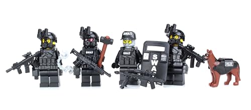 Battle Brick 1.6 Inches Tall Police SWAT Team Collectible Custom Minifigures Compatible with Lego® Bricks | 70% Accessories Made in The USA | Genuine Minifig | Ages 10+ to Adult AFOL