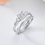 Princess Cut Wedding Ring Sets for Women White Gold, 1-1/2 Carat(ctw) Moissanite Bridal Sets Platinum Plated Silver Engagement Ring Set Twisting Infinity Pave Set(size 7.5)