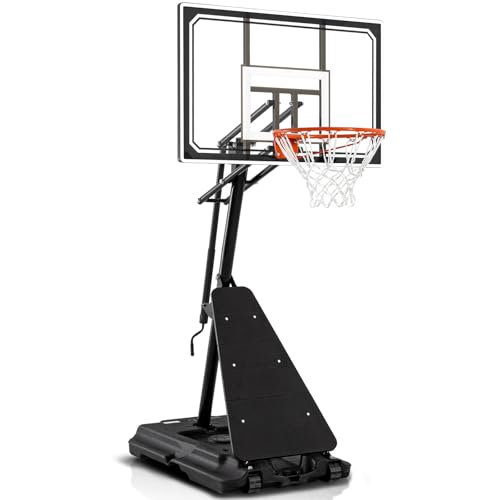 Skytime Basketball Hoop,Portable Basketball Hoop Outdoor with Shatterproof 44in PC Black Backboard,5.3-10ft Height Stepless Regulation Basketball Goal System