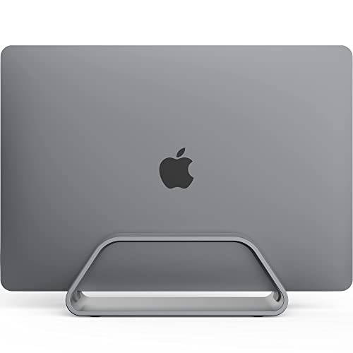 HumanCentric Vertical Laptop Stand Compatible with MacBook Pro and MacBook Air, Holder for Personal Computer Desk Stand, Aluminium, Exchangeable Inserts to Fit Different Device Models, Space Grey
