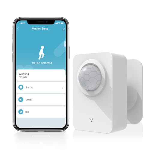 eMylo WiFi Smart Motion Sensor, PIR Motion Detector, Infrared Sensor with APP Real-time Push, 128° Detection Range, USB & Battery Dual Power Supply, Compatible with Smart Devices for Smart Linkage