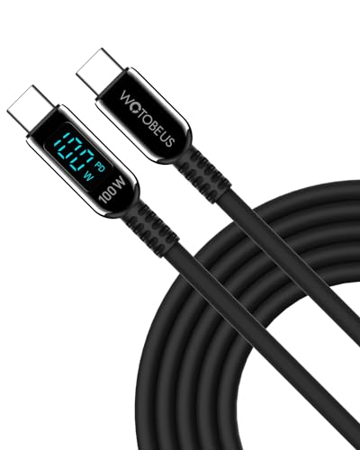 WOTOBEUS 10ft USB C to USB C Cable Fast Charging, PD 100W with LED Display & 5A E-Marker, Zinc Alloy & Silicone, Fit for iPhone 16 15 Pro Max, iPad Pro 12.9, Phone, Laptops & More Type-C Devices