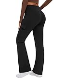 Flare Leggings for Women Yoga Crossover High Waist Pants with Tummy Control Workout Cargo with 5 Pockets Bootcut Leggings,Black(M)