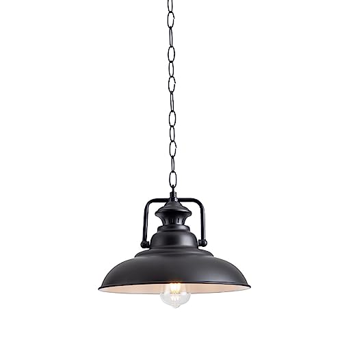 American Black Pendant Lightin for Dining Room Table, Industrial Style Metal Pendant Light Fixture for Kitchen Island, Vintage Farmhouse Ceiling Hanging Lamp, Single Chandelier for Kitchen Sink