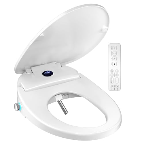XCQQ Bidet Toilet Seat Round With Warm Water Wash, Heated Seat, Air Dryer, Soft Close Lid, Night Light - Smart Bidet Requires Outlet