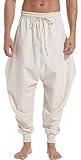 AITFINEISM Men's Drawstring Aladdin Hippie Harem Pants Loose Drop Crotch Trousers (Medium, Beige)