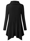 Bulotus Women's Long Sleeve Cowl Neck Tunic Tops for Leggings Lightweight Jersey Knit Comfy Easy Fit A-Line Casual Fall Tunic Sweatshirts,Black,X-Large