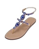 ZhuLinFeng Women's Rhinestone Gladiator Bridesmaid sandals sapphire blue Sandals Flat Beach Wedding Shoes Flip-flops Gemstone Pearl Sparkling Bride Bridesmaid sandals Royal Blue Size 12