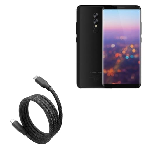 BoxWave Cable Compatible with Umidigi S2 Lite - SnapWrap PD Cable (3ft) - USB-C to USB-C (240W), Type C Magnetic Coil Braided Charge Sync - Jet Black