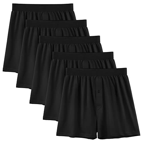5Mayi Mens Underwear Boxers Cotton Knit Underwear for Mens Boxer Shorts All Black L
