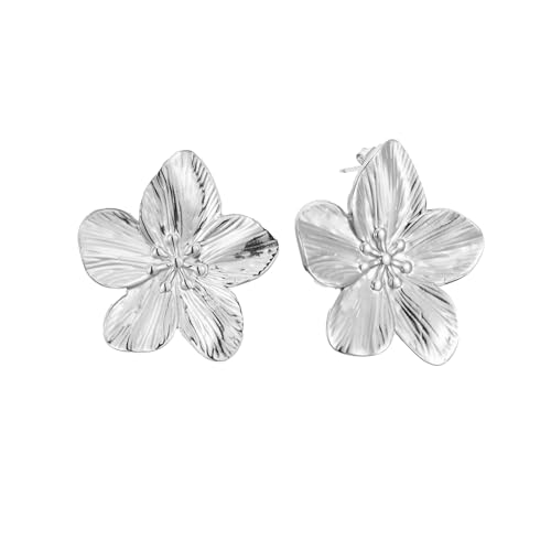 Sylph 14K Gold Plated Gold Flower Earrings For Women Trendy Flower Statement Earrings 925 Sterling Silver Stud Earrings Chunky Floral Earring Jewelry Gift for Women