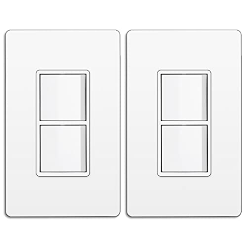 BESTTEN 2 Pack Double Rocker Light Switch, Two Single Pole Electrical Paddle Switch, 15A 120V, Dual in-Wall Decorator Switch, Combination Interrupter, Screwless Wallplate Included, UL Listed, White