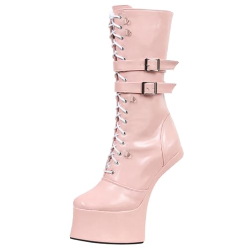 BNSHTZAC High Heels 18cm Horse Donkey Hoof High Heeled Boots,Pink-41