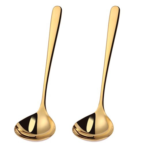 Mafier 9.5 Inch Gold Ladle Spoons SUS304 Stainless Steel Soup Ladle 2 oz. Gravy Sauce Kitchen Ladle for serving(Set of 2)