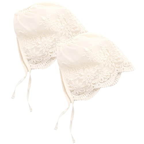 KESYOO Silk Hair Bonnet - 2pcs Baby Lace Hat for Newborns, Summer Beige