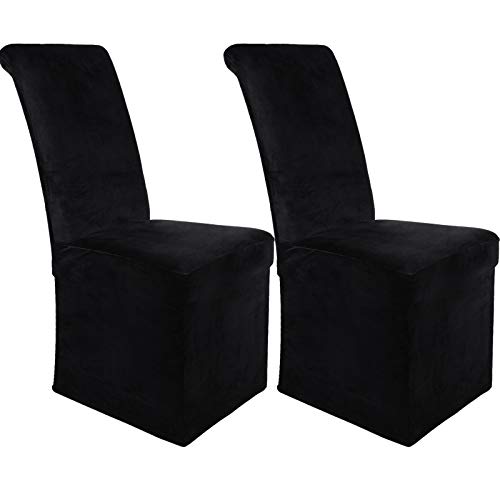 Colorxy Velvet Stretch Chair Covers for Dining Room, Soft Removable Long Solid Dining Chair Slipcovers Set of 2, Black