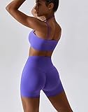 ABOCIW Workout Sets for Women Halter Bandeau Sport Bra Crop Tops High Waist Booty Shorts 2 Piece Gym Set Fitness Yoga Outfits Z-Purple Medium