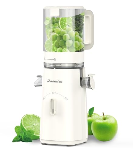 Juicer Machines, Zasmira Cold Press Juicer with 5" Large Feed Chute for Whole Vegetables and Fruits, High Juice Yield Juice Extractor with Powerful Quiet Motor, Easy to Clean, White