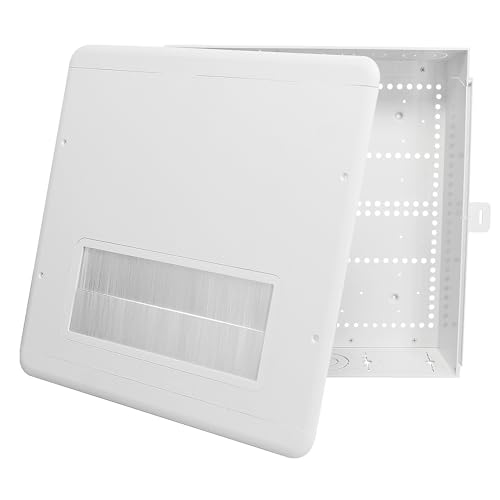 DataComm Electronics 15-Inch ABS Plastic Enclosure Box with Brush Cover, Recessed Media Box For Seamless Home, Office Connectivity Solutions, In-Wall Box, Hides TV Outlet & Cables