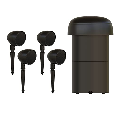 Furrion Aurora Terrace Series Outdoor Landscape Speaker System - Waterproof 4.1 Channel with 3” 100W Satellite Speakers and 8” 150w Subwoofer - For Patios, Decks, and Gardens