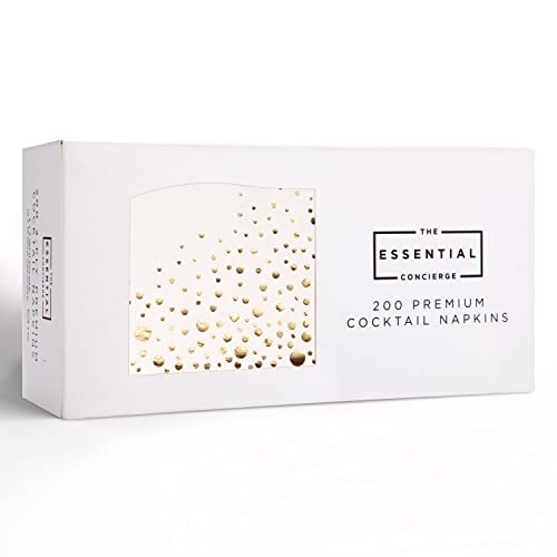 Stylish Gold Cocktail Napkins, Disposable White and Gold Napkins for Party, Shower or Wedding, 200 Serviettes for Special Events
