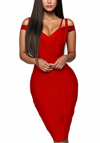 Hybrid & Company Womens Elegance V Neck Stretch Chic Bandage Dress DRBD132 RED XL