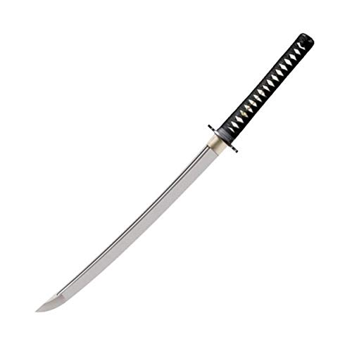 Cold Steel Warrior Series Katana Samurai Sword with Ray Skin Handle, Black Lacquered Wood Scabbard, Black Braid Cord and Brass Menuki, Wakizashi Long Handle, One Size