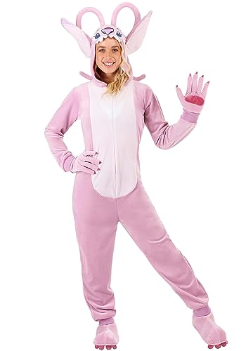 Fun Costumes Disney Lilo and Stitch Angel Costume for Adults, Women's Onesie Outfit with Character Hood, Gloves, and Shoe Covers - Small, Pink