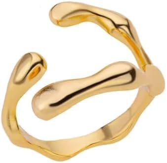 Jacques Eclat 18K Gold Lava Finger Ring, Gold Plated Liquid Metal Design Statement Ring for Women, Dainty Minimalist Lava Melted Finger Circle Wrap Ring, Gift for Her, Women's Ring