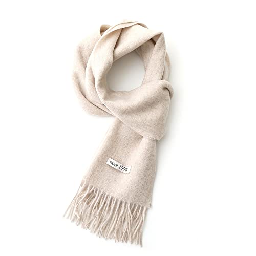 linişte 100% Pure Wool Scarf - Men and Women Winter Warm Soft Luxurious Solid Colors Gift Box Cream