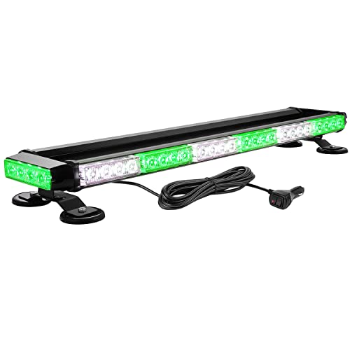 WOWTOU Roof Safety Flashing 56 LED Green White Emergency Strobe Light Bar for Vehicles Trucks, Strong Magnetic Warning Beacon Lights