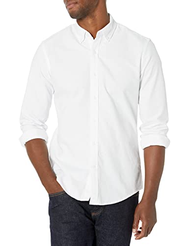 Amazon Essentials Men's Slim-Fit Long-Sleeve Oxford Shirt, White, Medium
