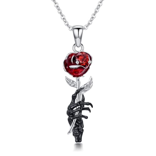 JBAERD Skull Hand Necklace Sterling Silver Skeleton Necklace for Women Skeleton Jewelry Gifts