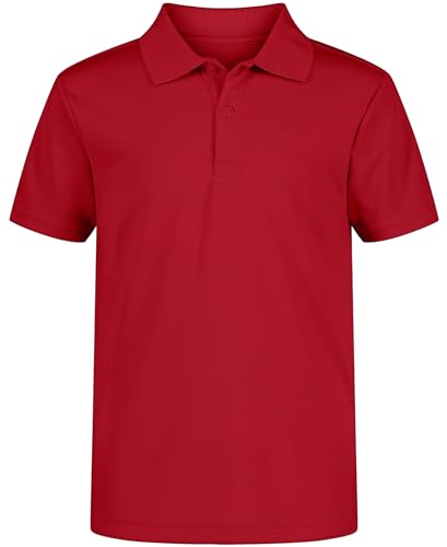 Nautica Boys' School Uniform Short Sleeve Polo Shirt, Button Closure, Moisture Wicking Performance Material, Red, 10-12