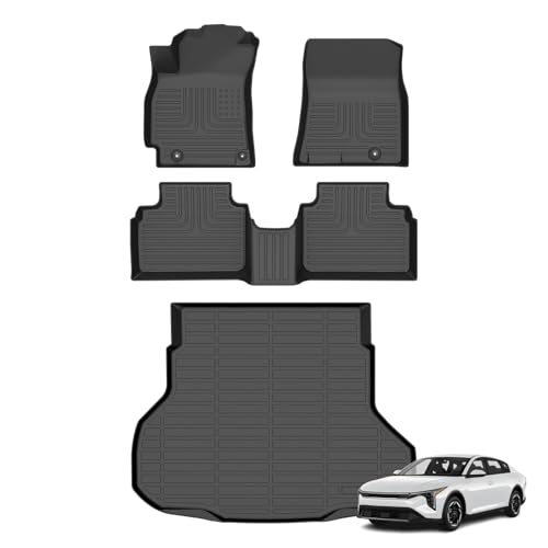 AZYT Floor Mats & Cargo Liner for Kia K4 2025 All Weather Automotive TPE Set Anti-Slip Waterproof Floor Liners Accessories (Car Mats+Trunk Mat) Black