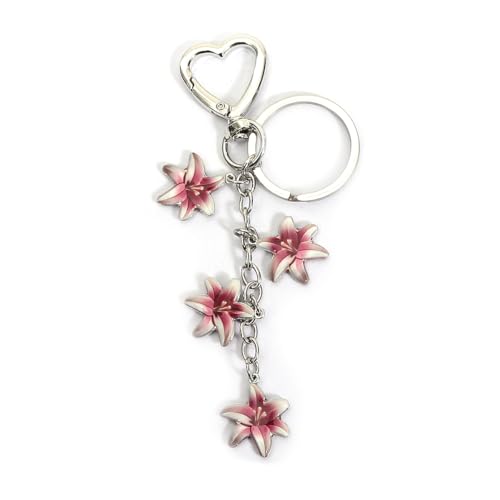 MANZHEN Flower Keychains with Heart Ring Keychain Flower Charm Key Cute Keyrings for Handbag Backpack Bag (Lilys)