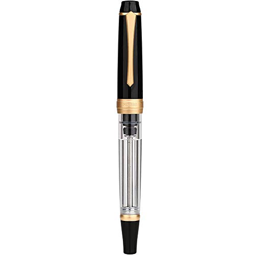erofa Penbbs 456 Vacuum Filling Fountain Pen Fine Nib, Transparent Acrylic with Black Golden Cap Writing Gift Set