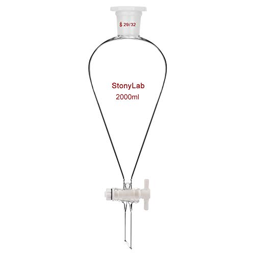 stonylab Borosilicate Glass 2000 ml Heavy Wall Conical Separatory Funnel with 29/32 Joints and PTFE Stopcock, 2000 ml