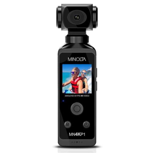 Minolta 4K Ultra HD Pocket Camcorder – WiFi Enabled Action Camera with 16MP Photos, 170° Wide Angle Lens, 270° Rotating Head, Slow Motion, 1.3-inch Display - 16GB Card & Waterproof Case (Black)