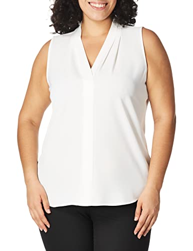 Calvin Klein Women's Sleeveless Blouse with Inverted Pleat (Regular and Plus Sizes), Soft White, Small