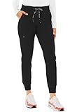 Med Couture Scrub Pants for Women Jogger Pant with 5 Pockets, Lightweight, Ultra Soft, 2-Way Stretch Fabric - MC7710, L, Black
