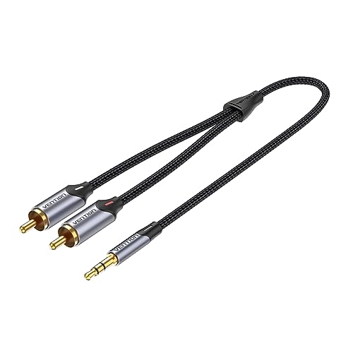 VENTION 3.5mm to RCA Cable, 33 Feet - Premium Stereo Audio Cord with Durable Aluminum Alloy Shell and Braided Cotton Mesh Design - Connects Smartphone, Tablet, HDTV, MP3 Player to Speaker