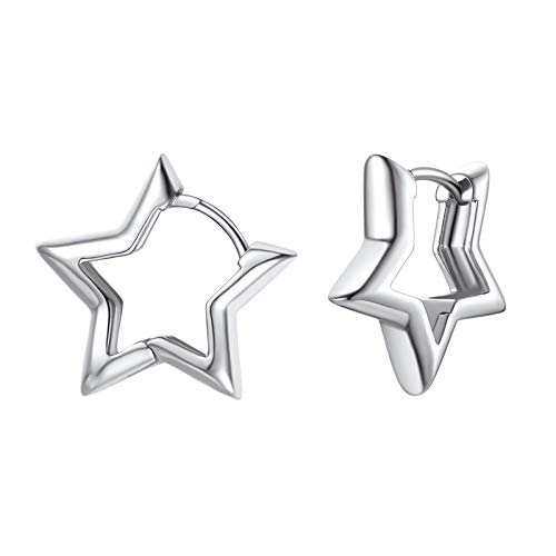 FindChic Star Earrings for Sensitive Ears Silver Earring Studs Platinum Plated Hypoallergenic Small Huggie Hoops with Sterling Silver Post Lightweight Funky Second Hole Jewelry