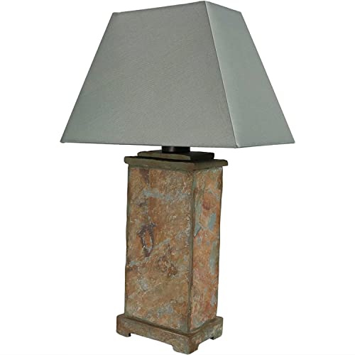 Sunnydaze 24" Outdoor Table Lamp - Weather-Resistant Natural Slate Light for Indoor or Outdoor Use - Gray Cotton Lampshade